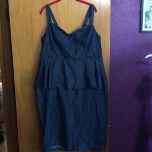 Eloquii peplum denim-look dress with back bow